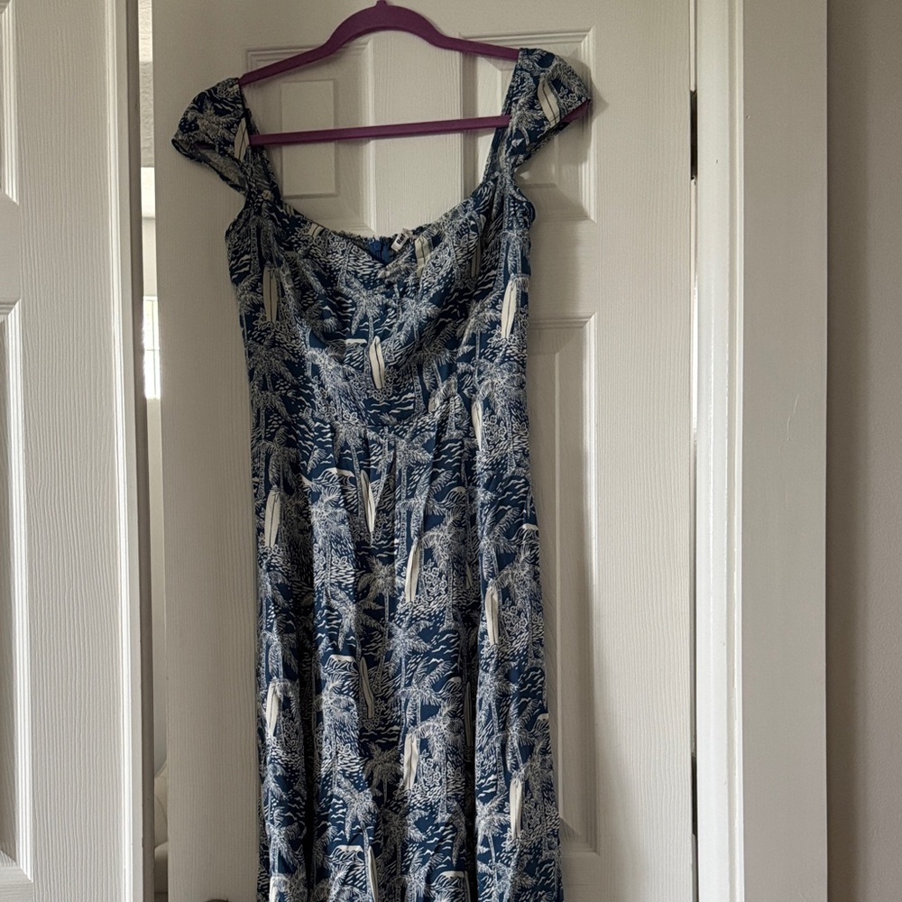 Elegant Blue and White Printed Dress